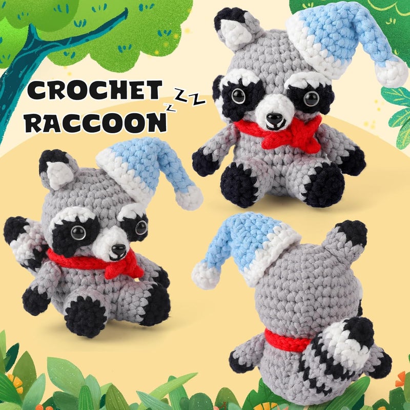 CrochetBox Crochet Kit for Beginners Adults - Raccoon Starters Crochet Kit, Beginners Crocheting Kitting for Adults Teen, Craft Gifts with Crochets Yarns, Hook, Step-by-Step Video, Instruction - Image 2